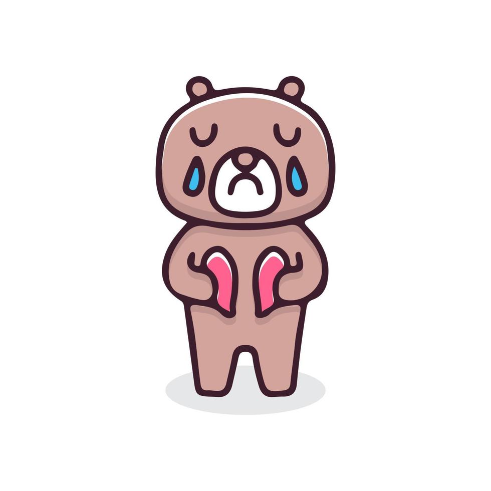 Sad bear holding a broken heart illustration. Vector graphics for t-shirt prints and other uses.