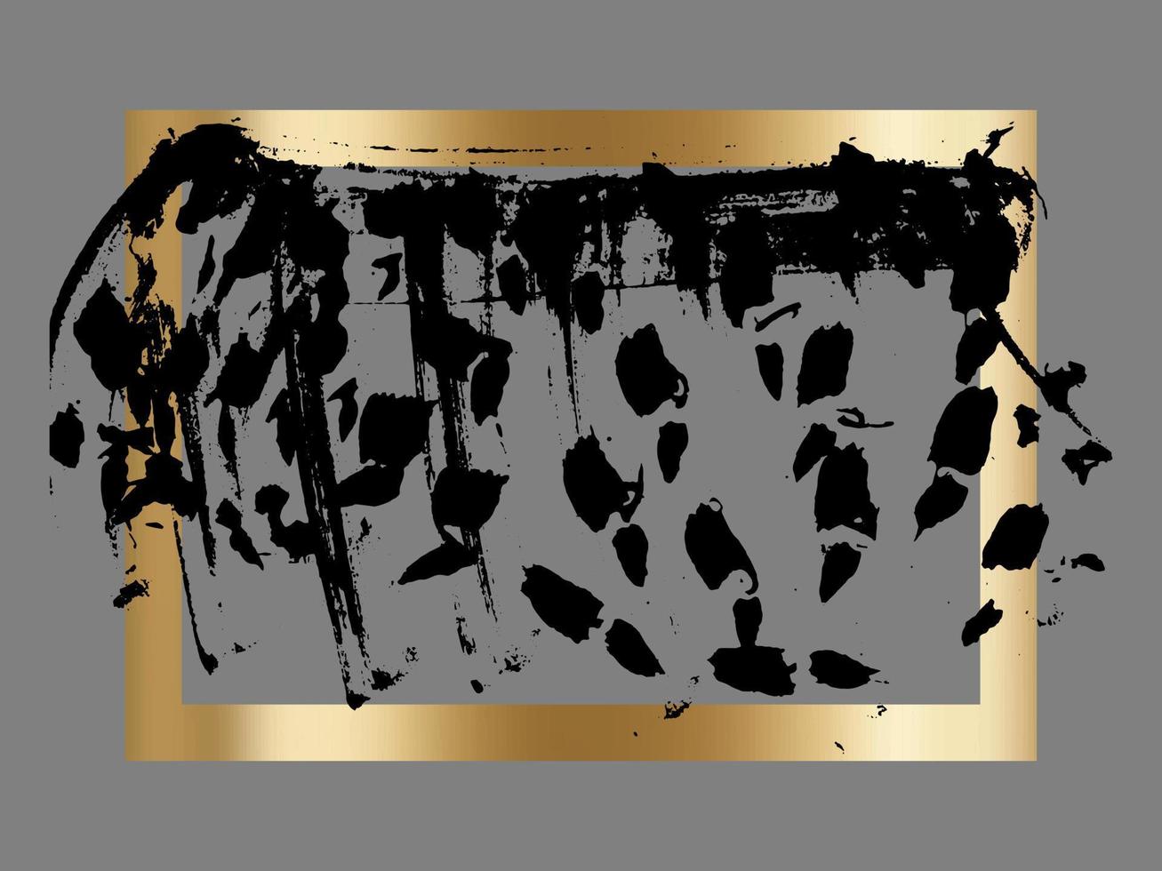 Splatter Paint Texture in a gold frame vector background . Distress Grunge background . Scratch, Grain, Noise rectangle stamp . Black Spray Blot of Ink. Place illustration Over any Object to Create