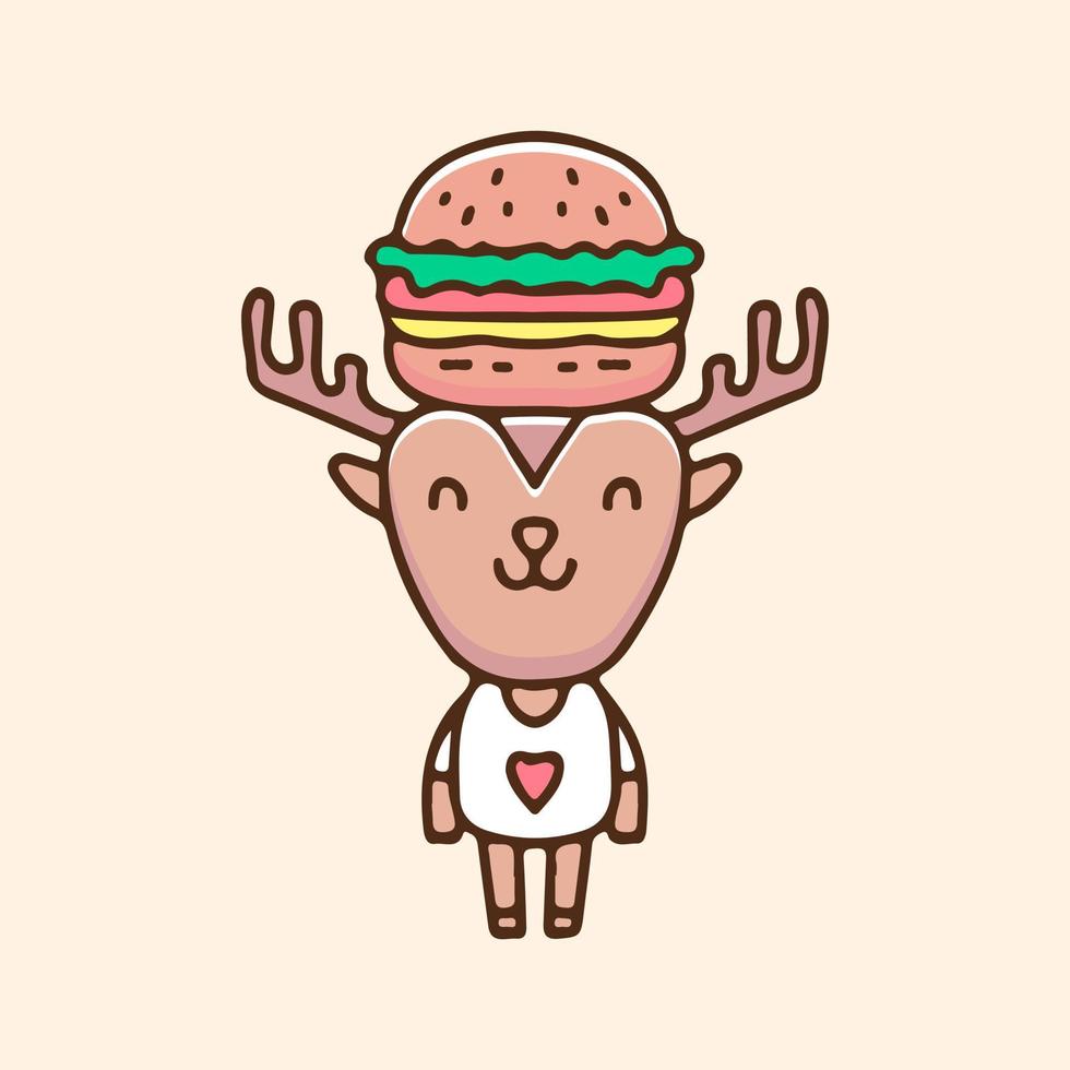 Baby deer with burger hat illustration. Vector graphics for t-shirt prints and other uses.