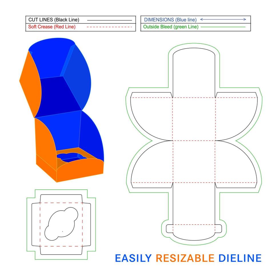 Folding gift box and cup cake box with insert, dieline template and 3D vector box