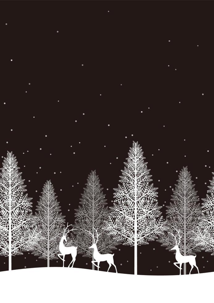 bosque de invierno sin fisuras con renos. Ilustración de fondo de vector de Navidad. horizontalmente repetible.