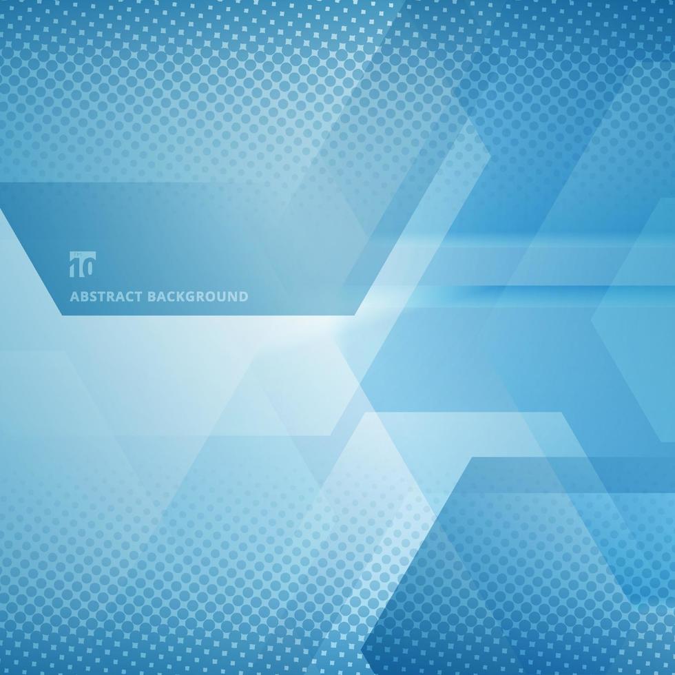 Abstract geometric hexagons overlapping with halftone white and blue color background. vector