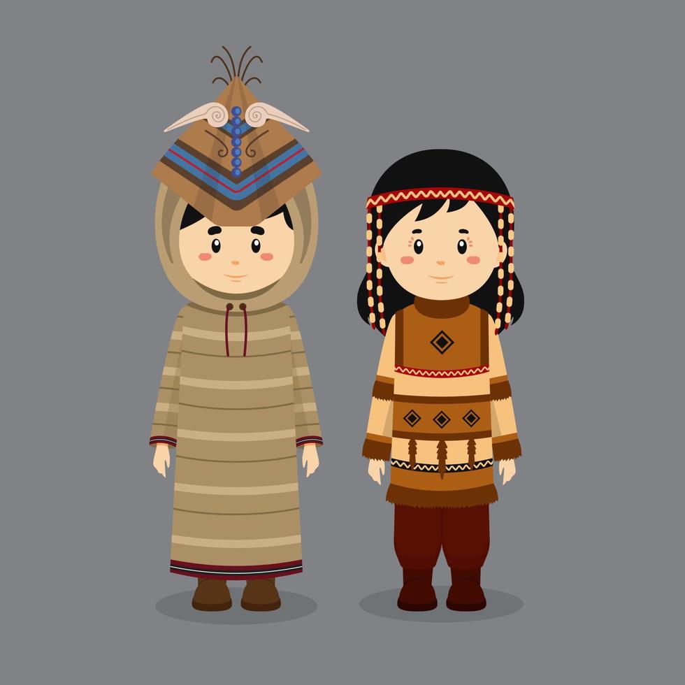 Couple Character Wearing Aleuts National Dress vector