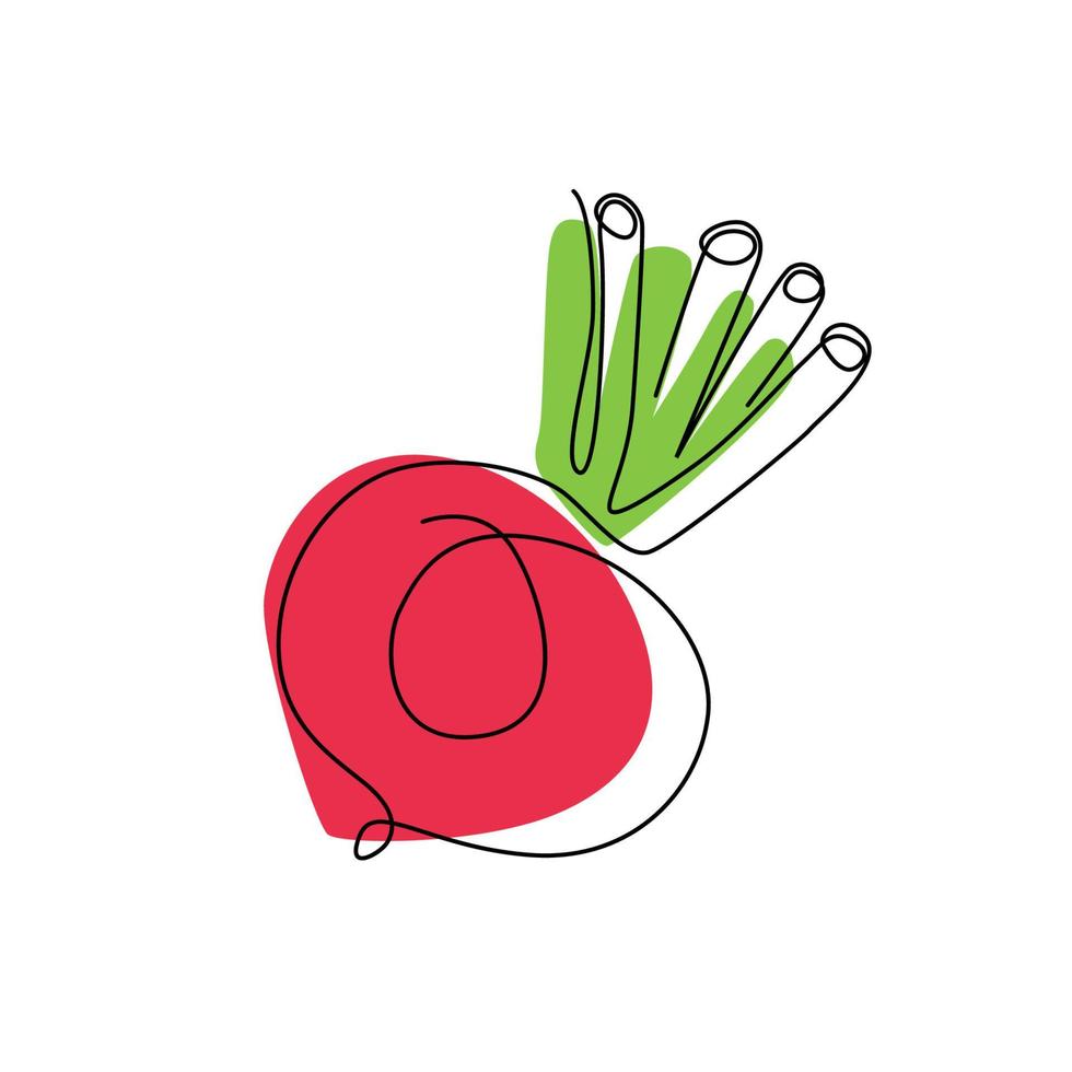 Stylized radish isolated on white background. One line vector icon, logo, or symbol. Vector illustration.