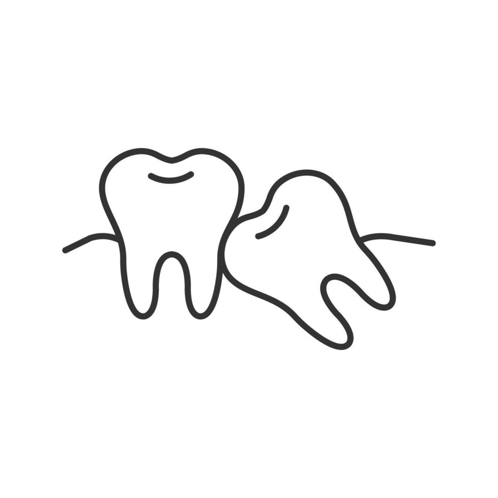 icono lineal de dientes torcidos. Ilustración de línea fina. maloclusión. problema de la muela del juicio. símbolo de contorno. dibujo de contorno aislado vectorial vector