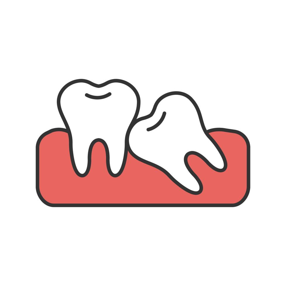 Crooked teeth color icon. Malocclusion. Wisdom tooth problem. Isolated vector illustration