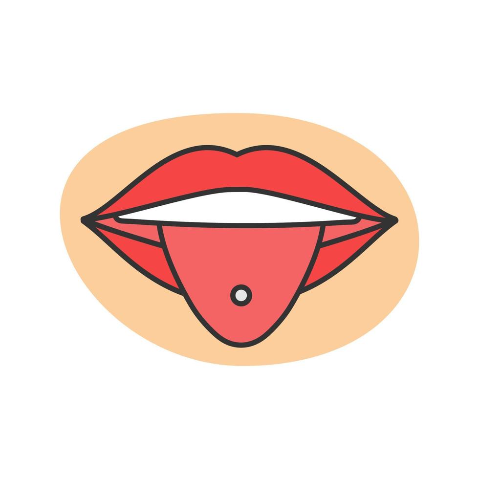 Pierced tongue color icon. Tongue with ring. Isolated vector illustration