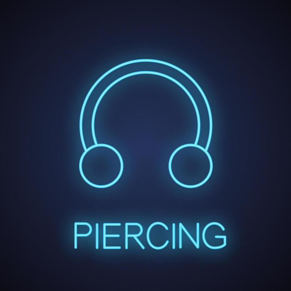 Half hoop earring neon light icon. Glowing sign. Horseshoe piercing jewelry. Vector isolated illustration