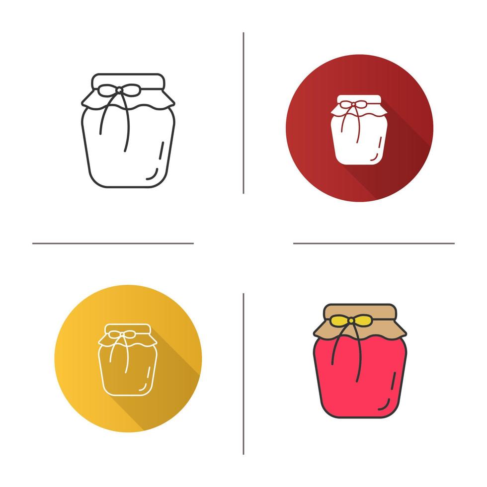 Strawberry jam jar icon. Flat design, linear and color styles. Fruit preserve. Isolated vector illustrations