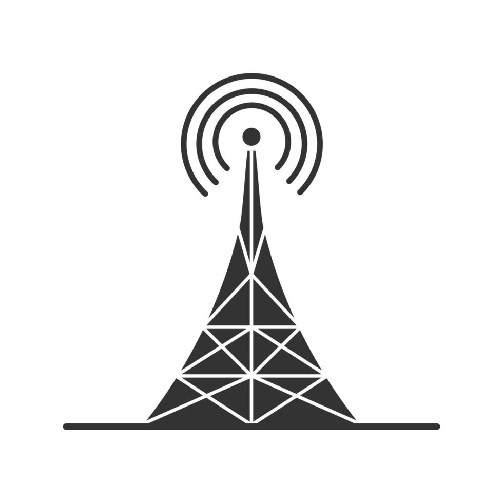 icono de glifo de torre de radio. antena. símbolo de silueta. espacio negativo. vector ilustración aislada