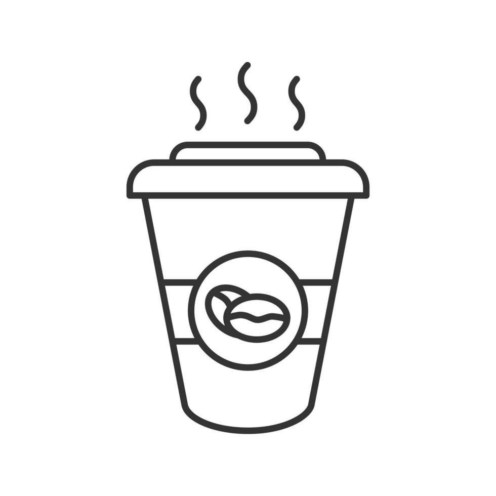 Coffee to go linear icon. Thin line illustration. Disposable coffee cup with lid. Contour symbol. Vector isolated outline illustration