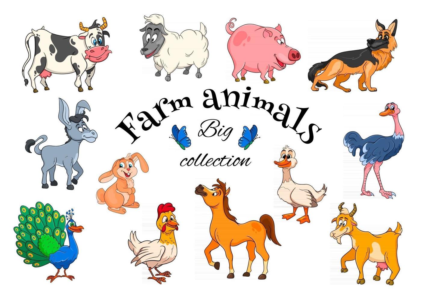 personajes de animales de granja gran conjunto de animales rurales de dibujos animados vector