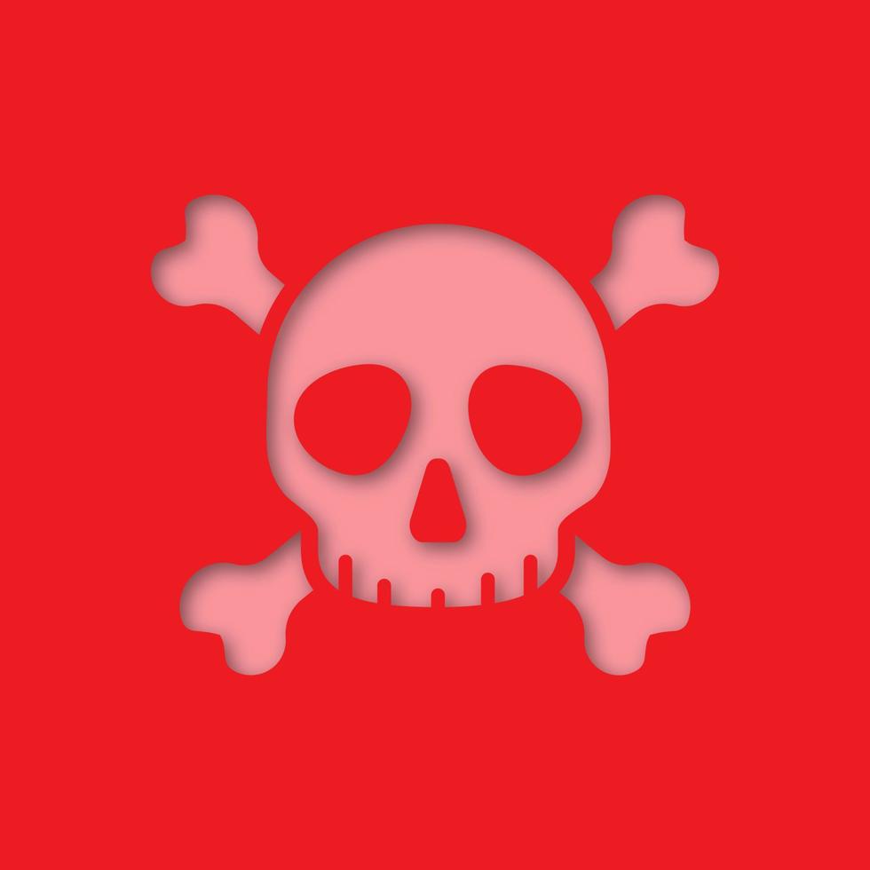 Skull and crossbones paper cut out icon. Danger sign. Poison. Vector silhouette isolated illustration