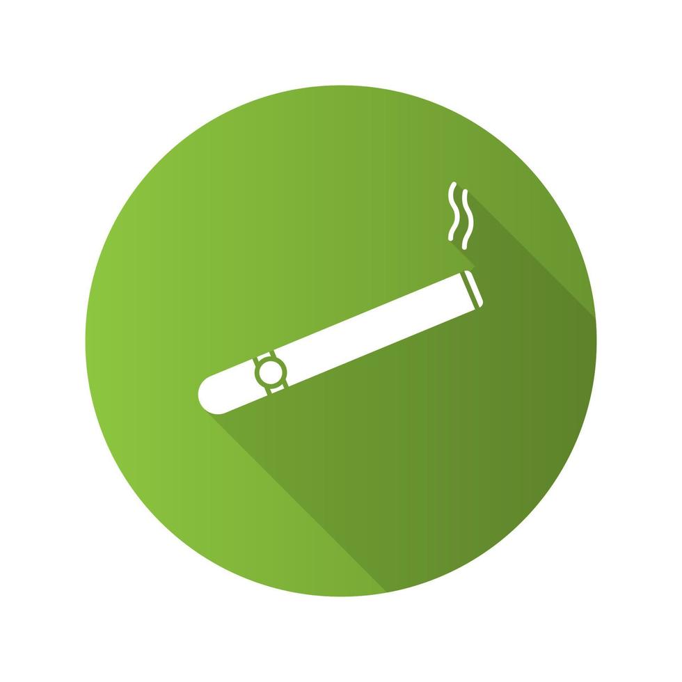 Icono de glifo de larga sombra de diseño plano de cigarro ardiente. cigarrillo. Área de fumadores. ilustración de silueta de vector