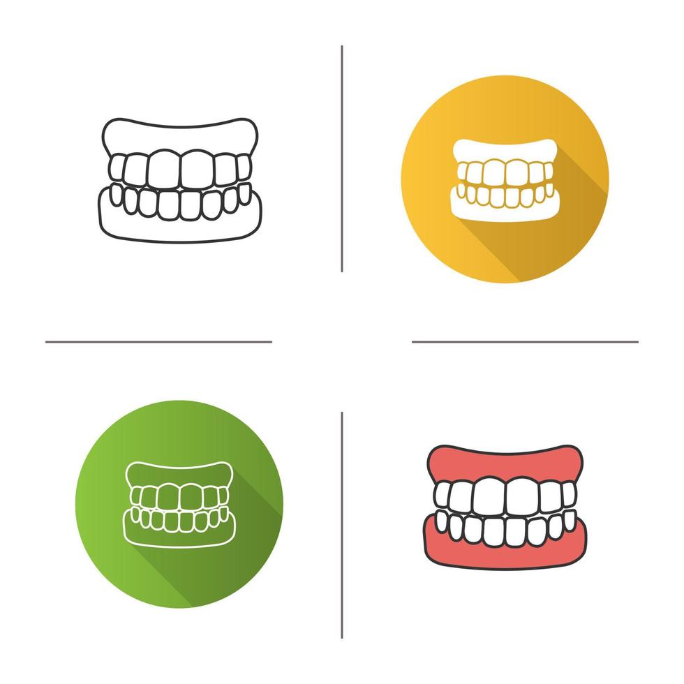 icono de dentaduras postizas. dientes falsos. mandíbula humana con modelo de dientes. diseño plano, estilos lineales y de color. ilustraciones vectoriales aisladas vector