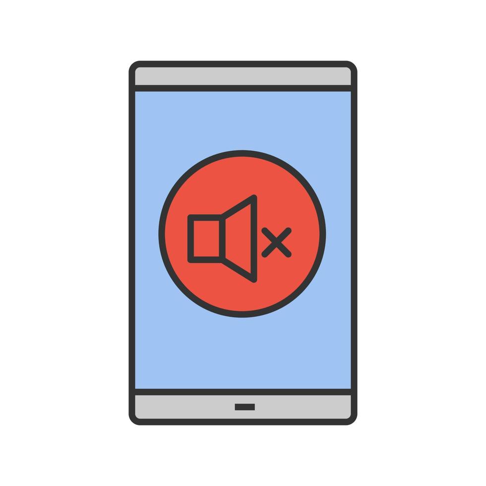 Smartphone sound turning off color icon. Mute. Mobile phone sound control. Isolated vector illustration