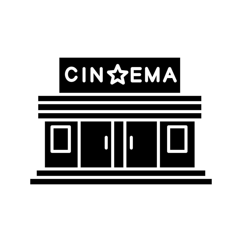 Cinema building glyph icon. Movie theatre. Silhouette symbol. Negative space. Vector isolated illustration