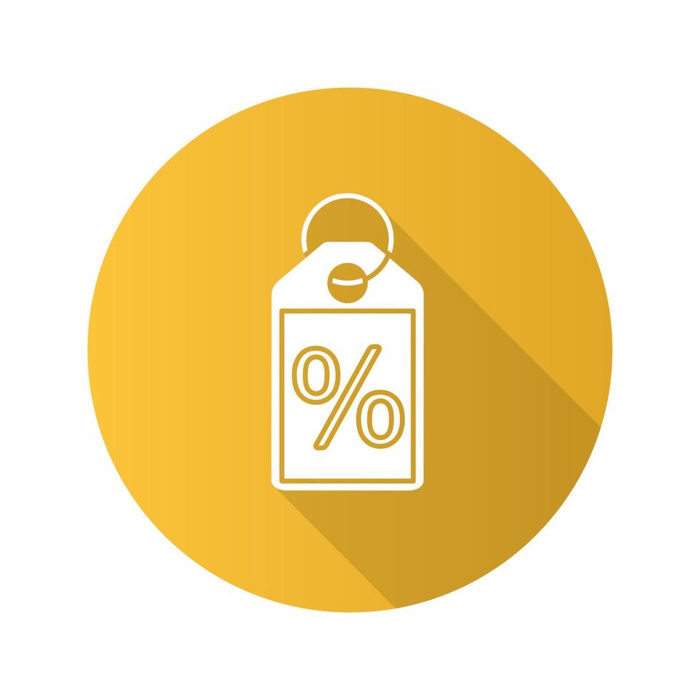 Percent label flat design long shadow glyph icon. Discount offer tag. Sale. Vector silhouette illustration