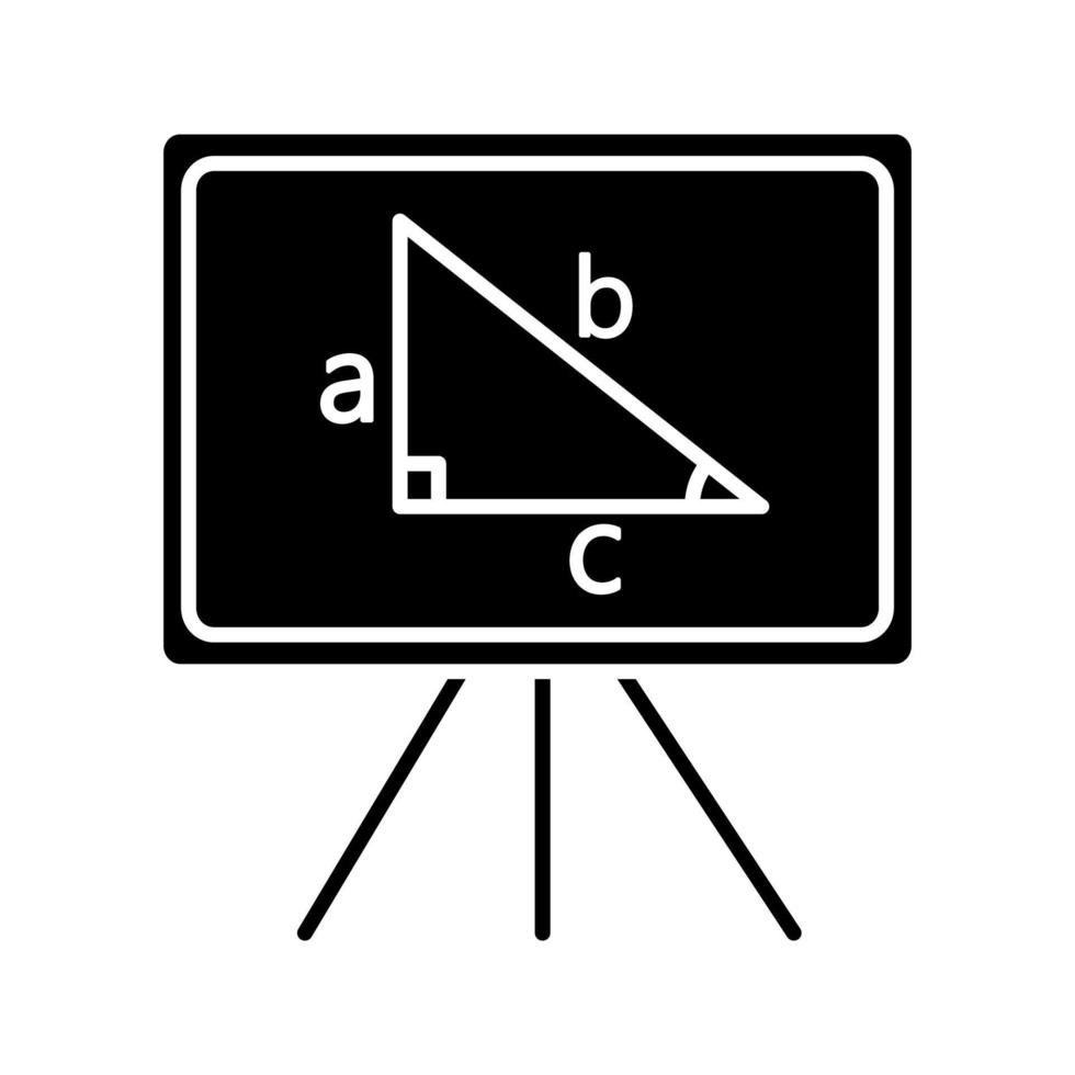 Whiteboard glyph icon. School board with drafted triangle. Geometry. Silhouette symbol. Negative space. Vector isolated illustration