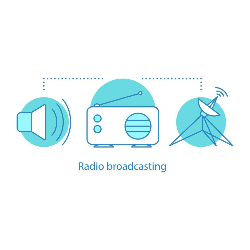 Radio broadcasting concept icon. On air idea thin line illustration. Radio, megaphone, satellite dish. Vector isolated outline drawing