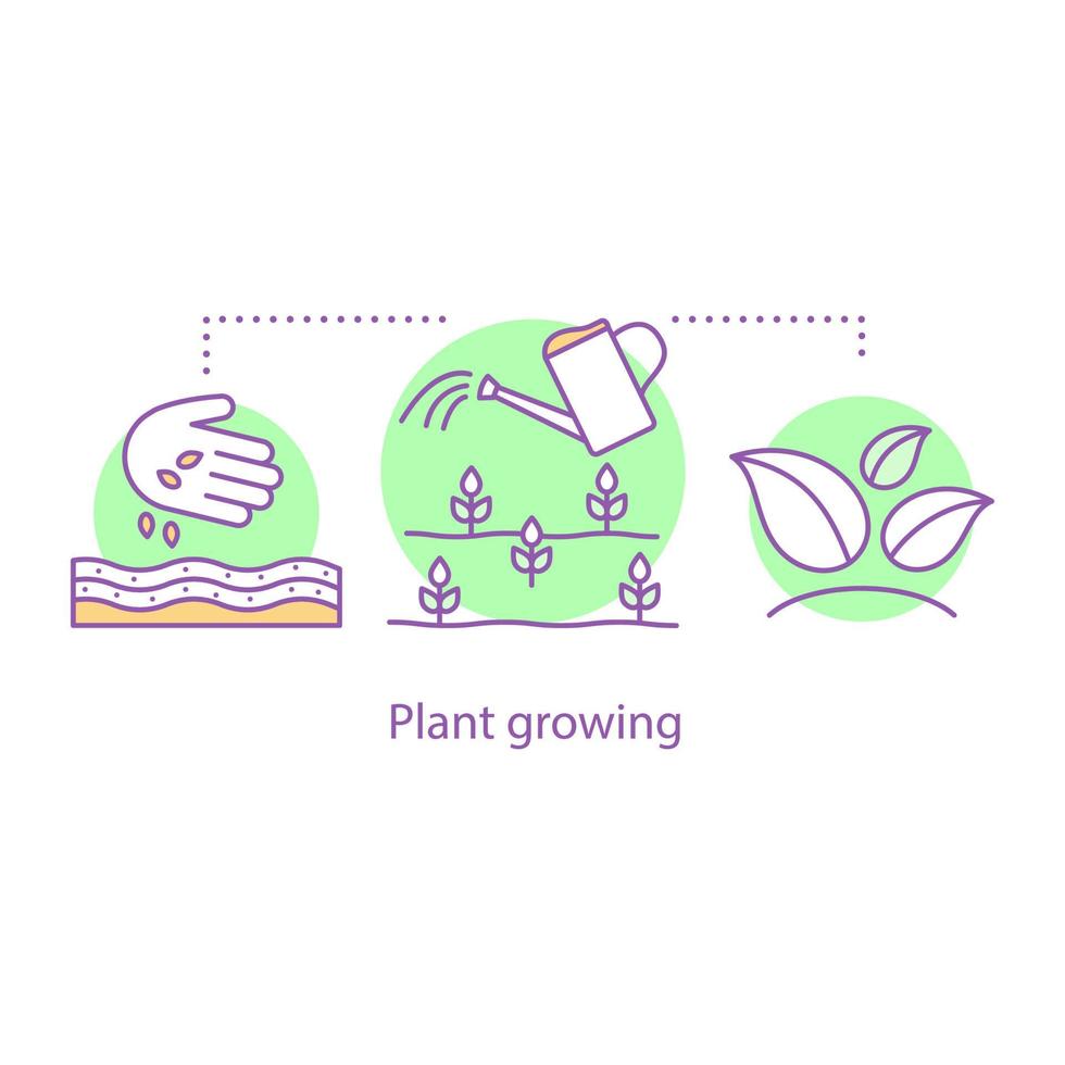 Plants growing concept icon. Agriculture idea thin line illustration. Farming. Spring field work. Vector isolated outline drawing