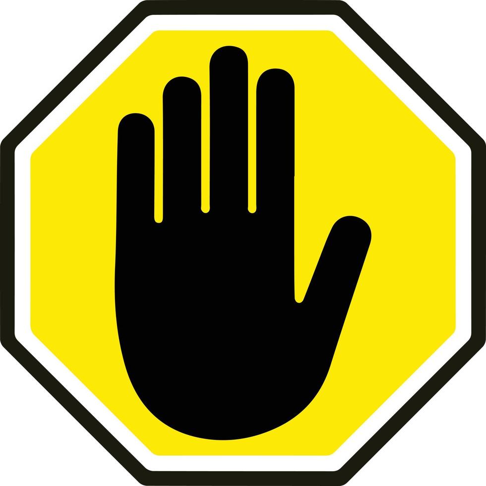 señal de stop amarilla en mano negra vector