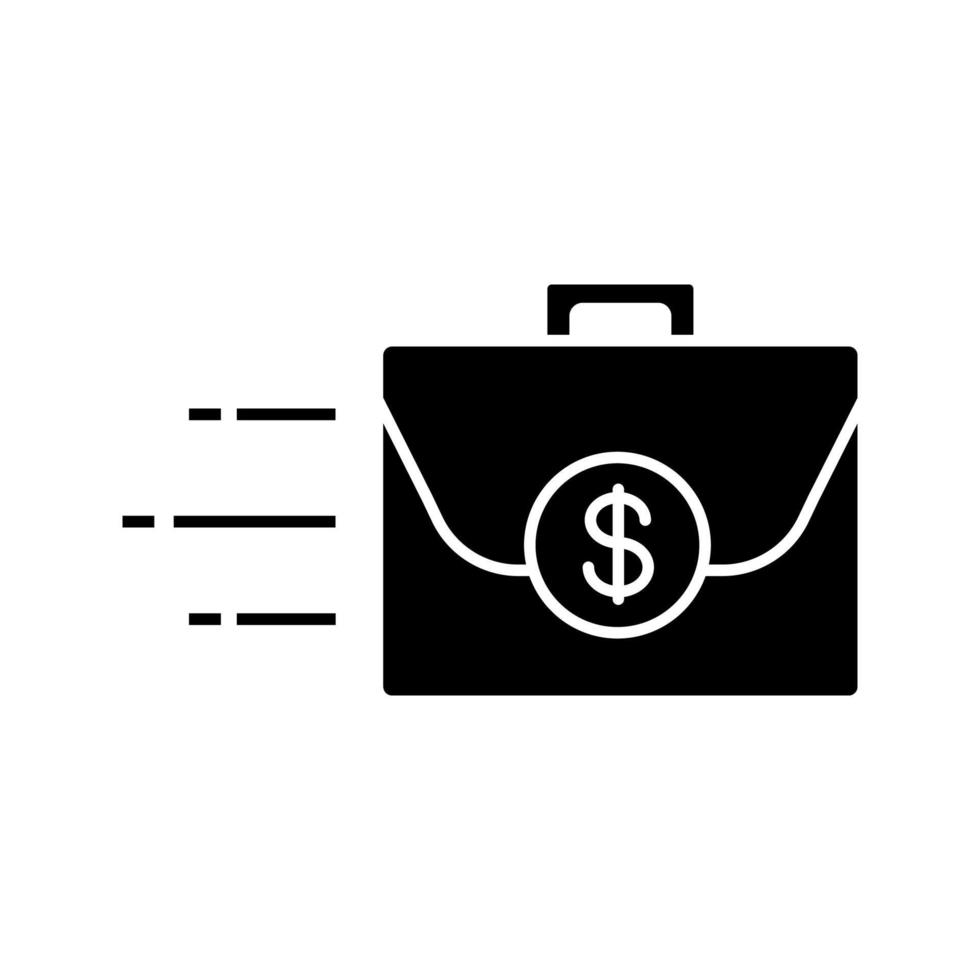 Briefcase with dollar sign glyph icon. Business investment. Portfolio. Money suitcase. Silhouette symbol. Negative space. Vector isolated illustration