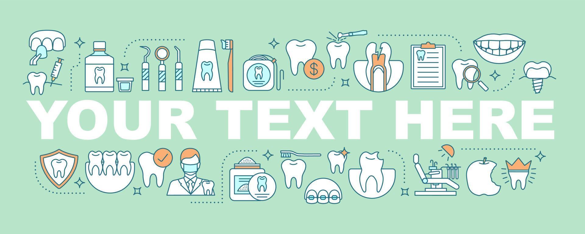 banner de conceptos de palabra de odontología. estomatología. Diagnóstico y tratamiento de problemas dentales. salud dental. idea de tipografía de letras aisladas con iconos lineales. ilustración de contorno vectorial vector