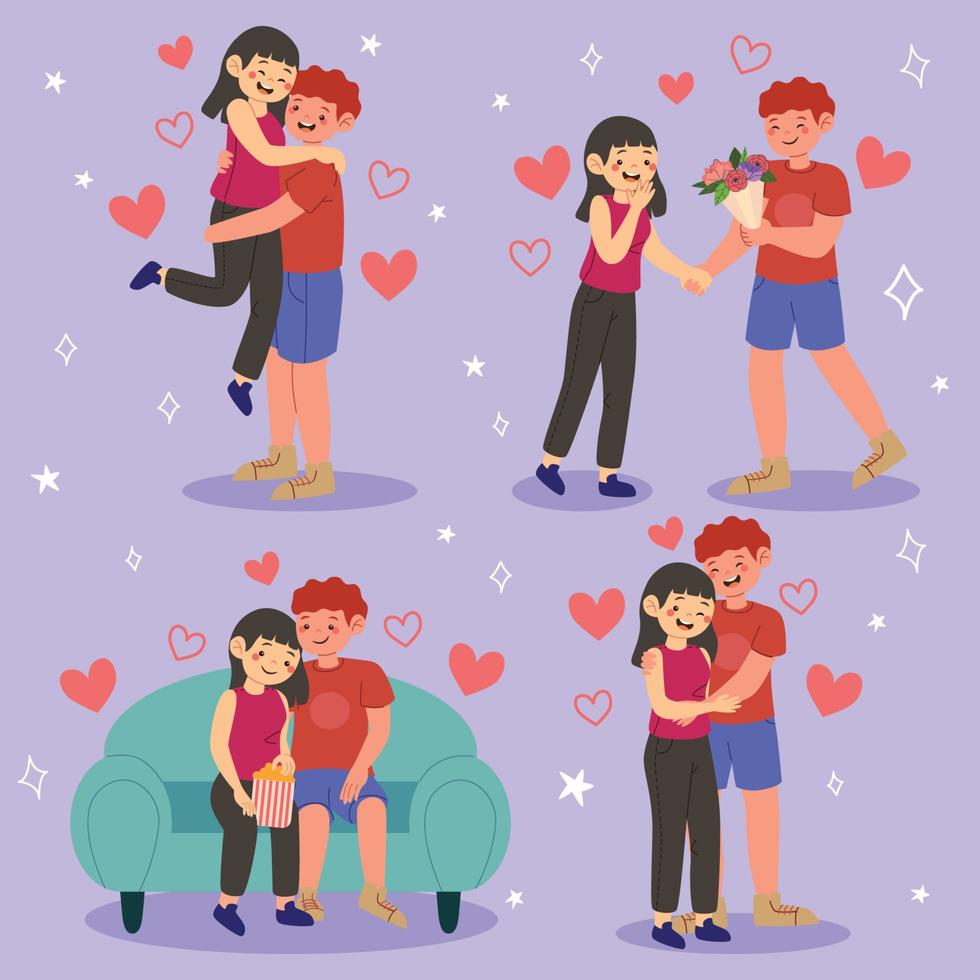 conjunto de caracteres de pareja linda y romántica vector