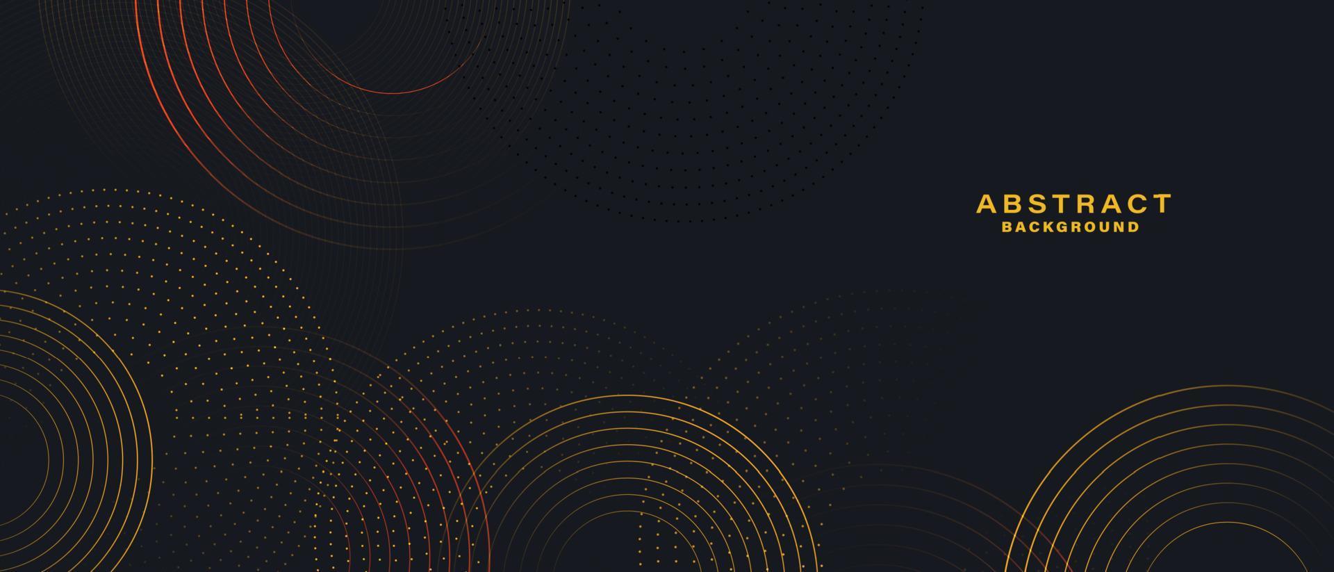 Abstract black background with white and gold circle lines. vector