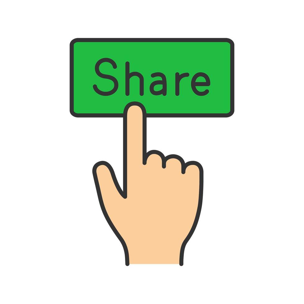 Share button color icon. Social media activity. Hand pressing button. Isolated vector illustration