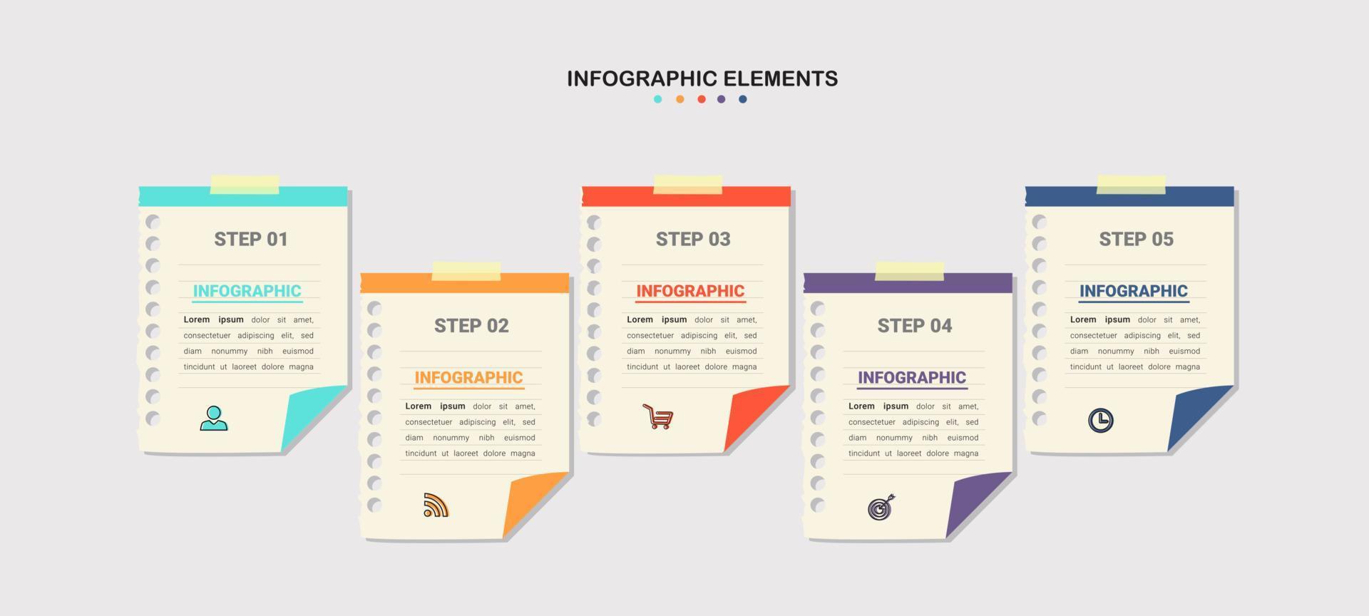 infografía empresarial con vector de diseño de papel de nota.