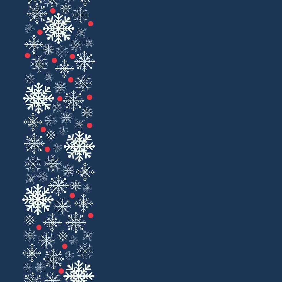 Winter border with snowflake and space for text. Christmas card on blue background. Vector illustration