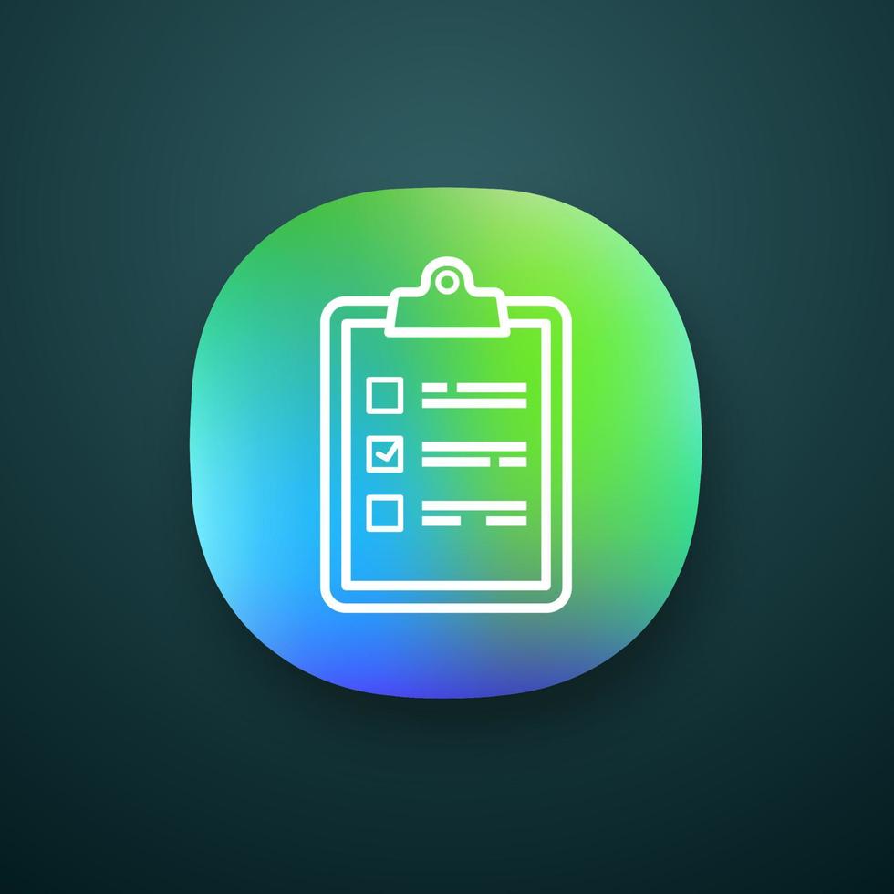 Task planning app icon. Checklist. To do list. Project management. Tasks list. UI UX user interface. Web or mobile application. Vector isolated illustration