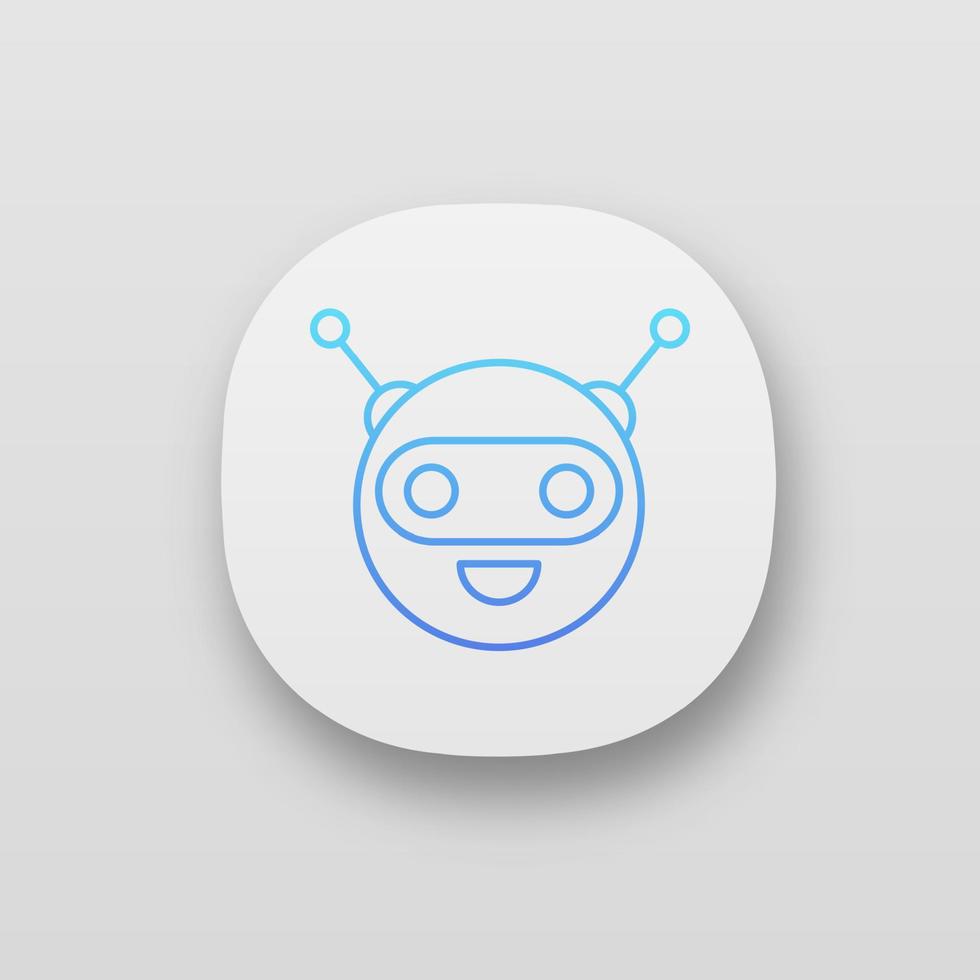 Chatbot app icon. UI UX user interface. Talkbot. Circle head laughing chat bot. Modern robot. Virtual assistant. Web or mobile application. Vector isolated illustration