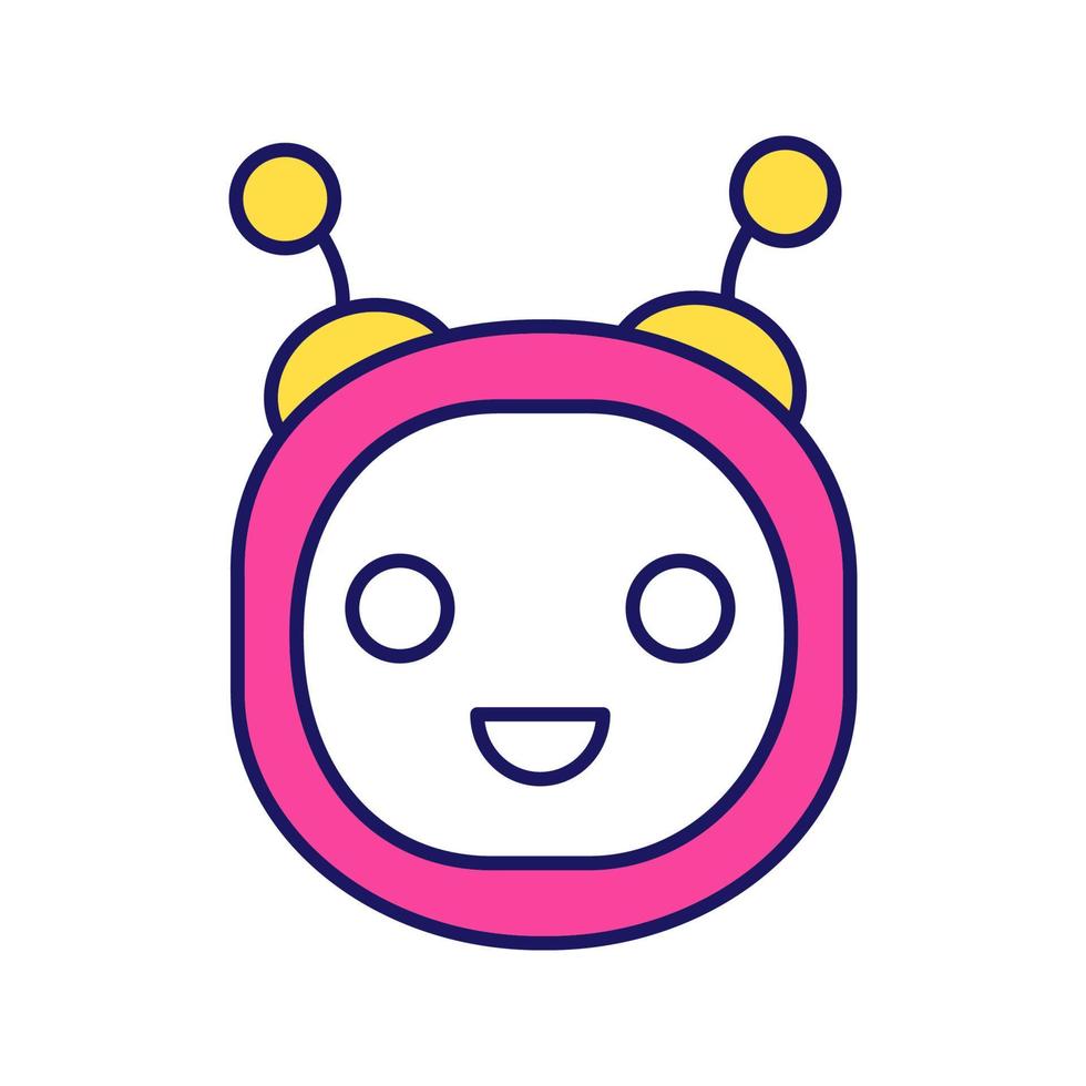 Chatbot color icon. Talkbot. Modern robot. Round head laughing chat bot. Virtual assistant. Conversational agent. Isolated vector illustration