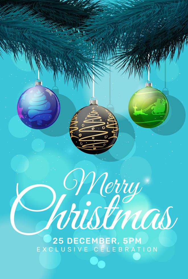 Elegant christmas background with branches and christmas balls vector