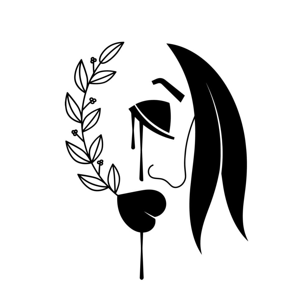 Illustration of woman crying with tears falling on her face. vector