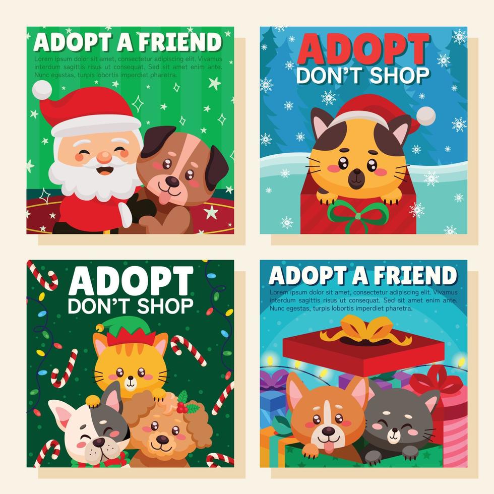 Set of Pet Adoption Social Media Posts vector