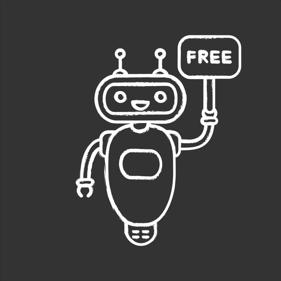 Chatbot with free in speech bubble chalk icon. Free customer support talkbot. Virtual assistant. Modern robot. Isolated vector chalkboard illustration