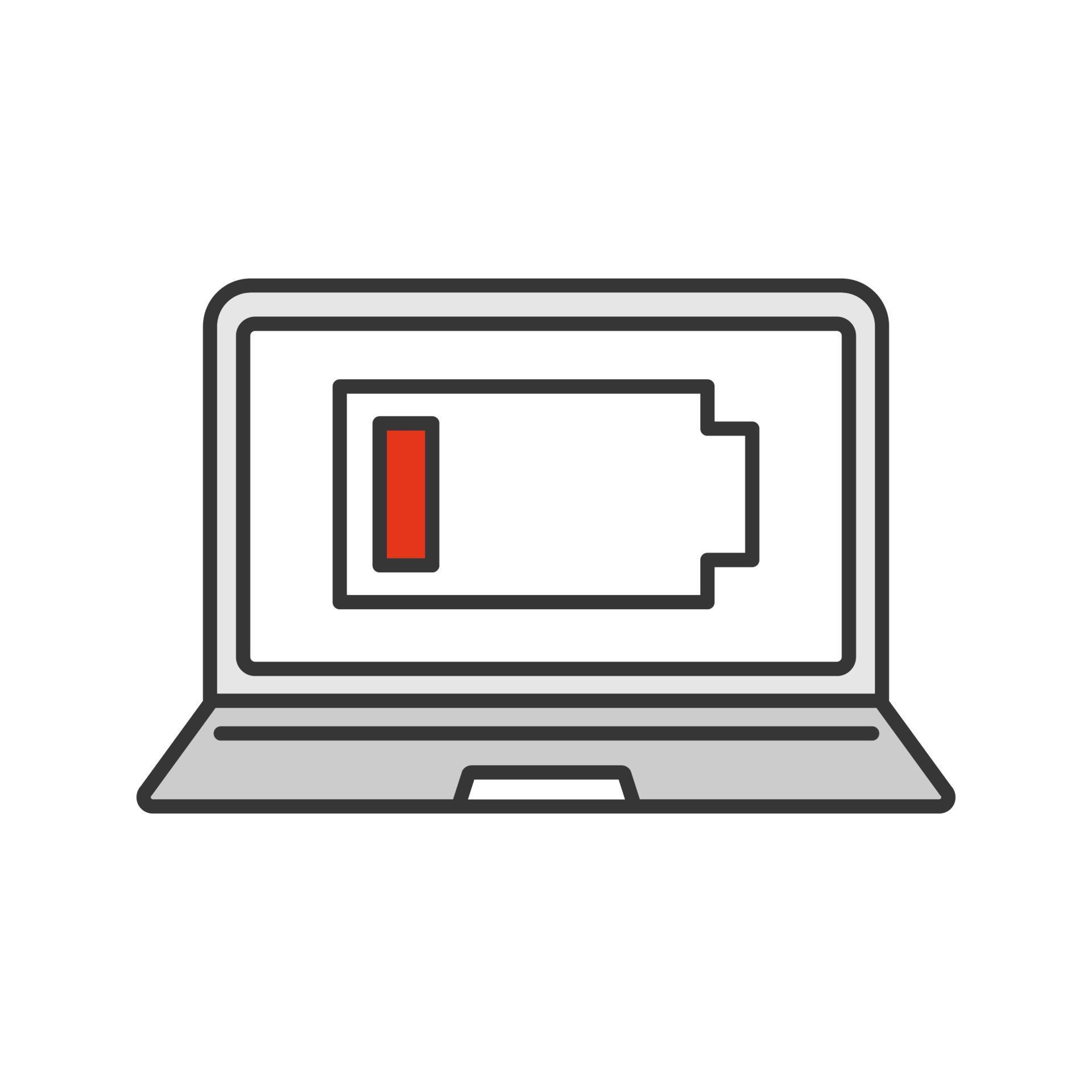 Discharged laptop color icon. Computer low battery. Notebook battery