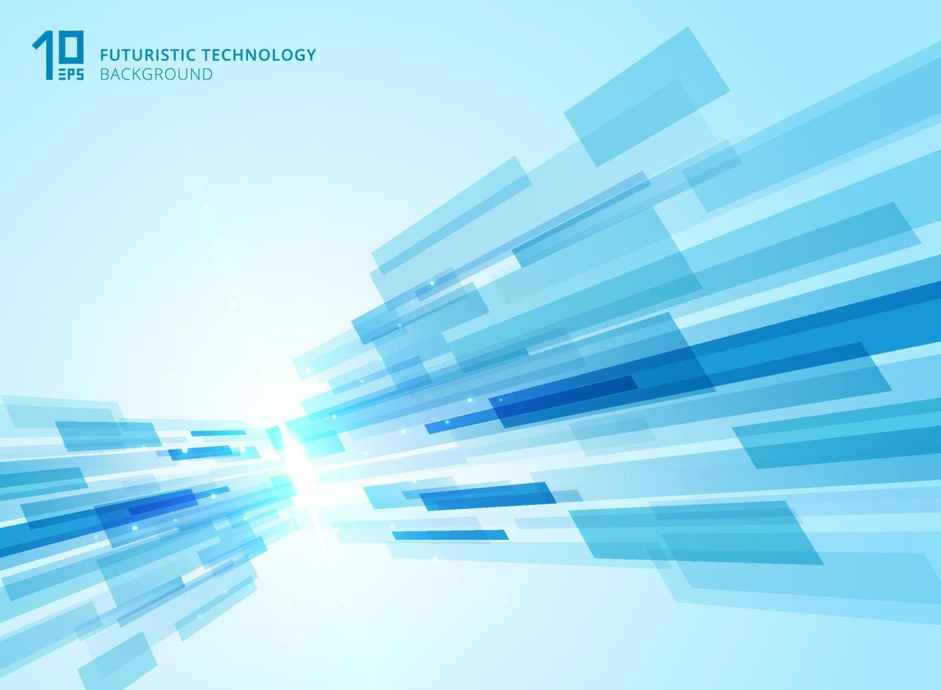 Abstract perspective futuristic technology geometric with light burst blue background. vector
