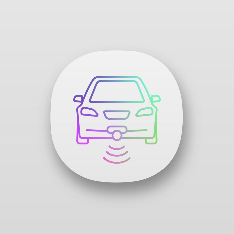 Smart car in front view app icon. NFC auto. Intelligent vehicle. UI UX interface. Web or mobile application. Self driving automobile. Autonomous car. Driverless vehicle. Vector isolated illustration