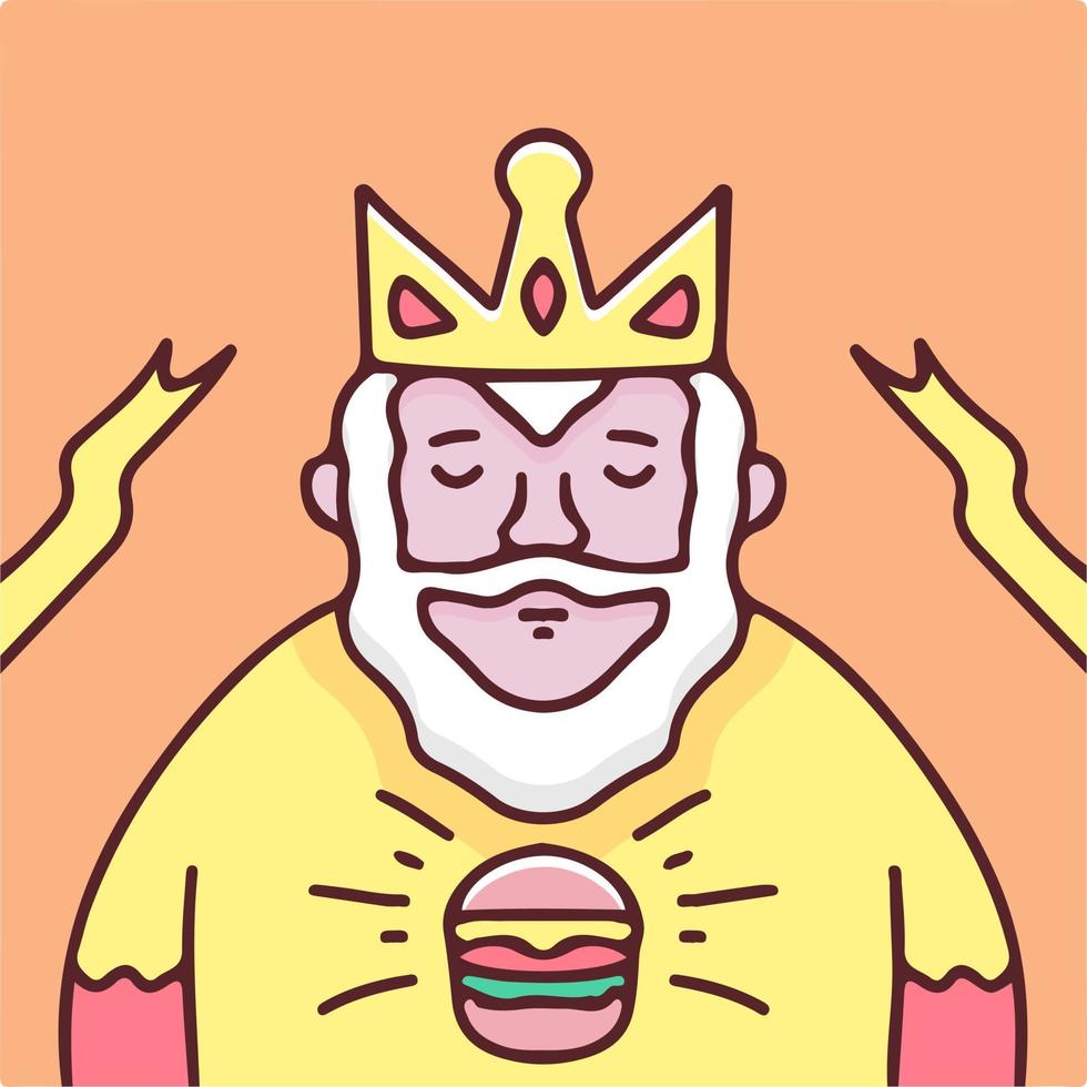 Old king with beard and burger illustration. Vector graphics for t-shirt prints and other uses.