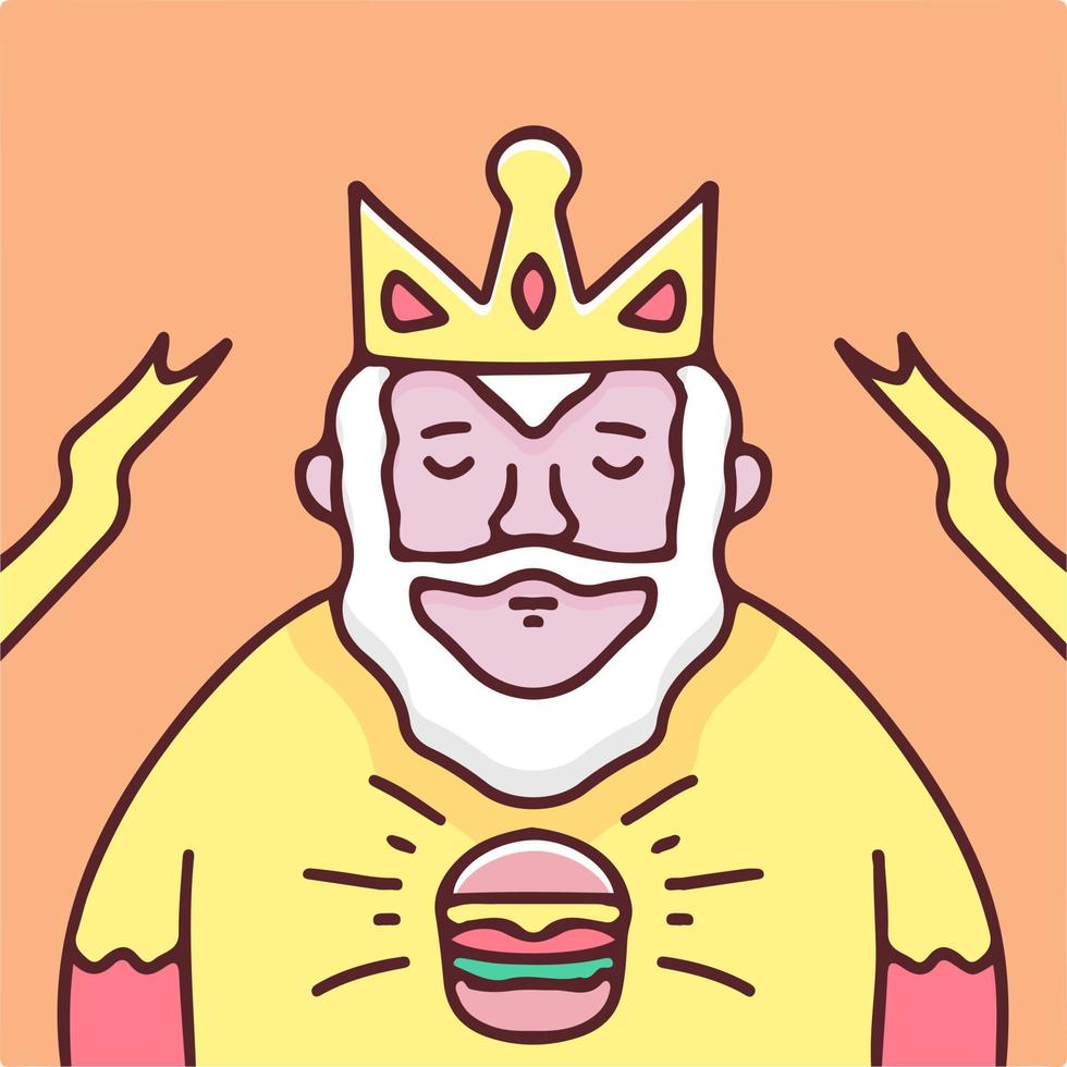 viejo rey con barba y hamburguesa ilustración. gráficos vectoriales para estampados de camisetas y otros usos. vector