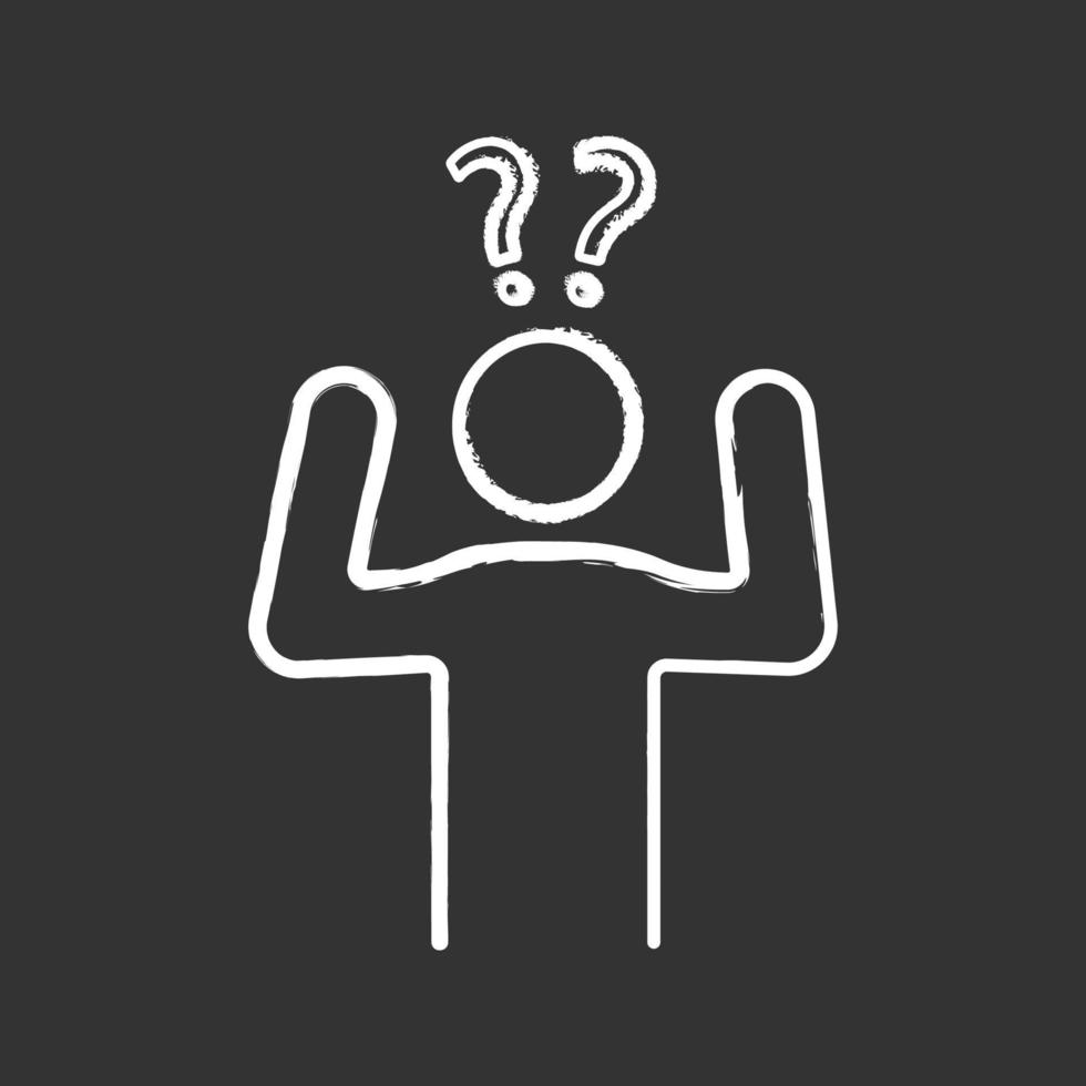 Confusion chalk icon. Making decisions. Indecision. A lot of questions. Indecisive person. Perplexity. Emotional stress symptom. Isolated vector chalkboard illustration