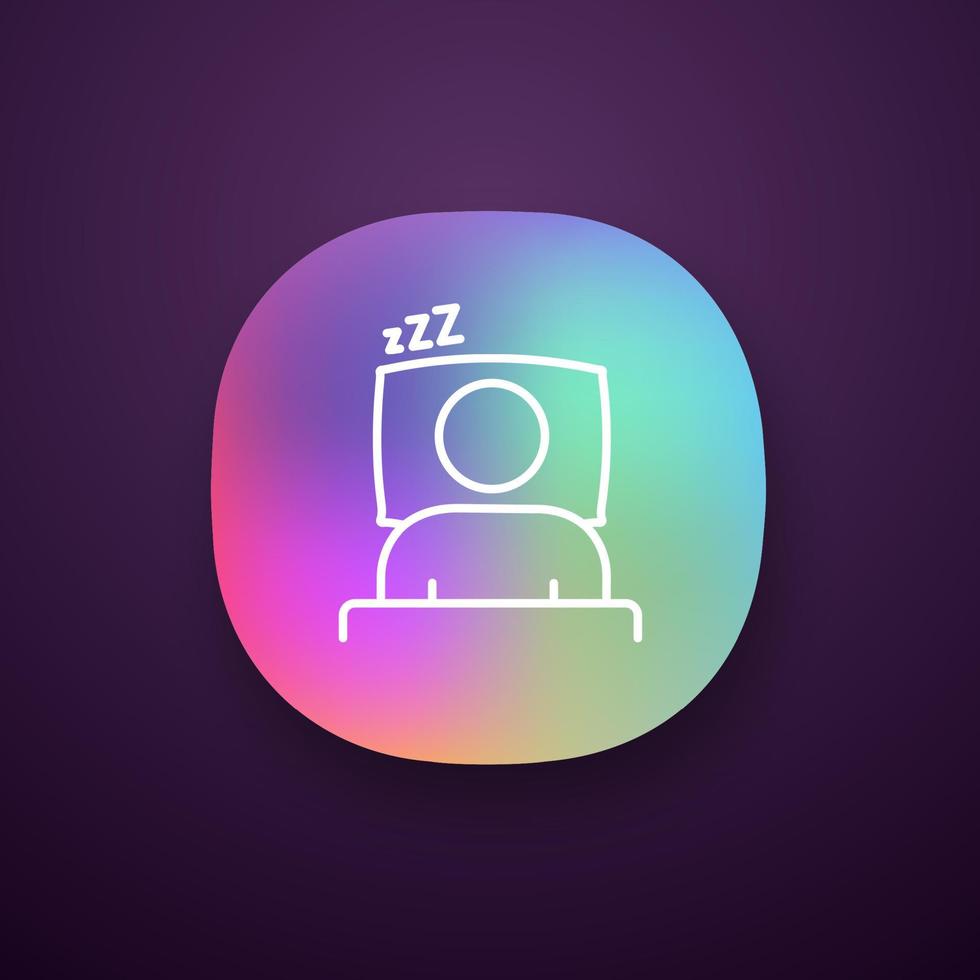 Sleeping time app icon. UI UX user interface. Rest. Daily routine. Stress prevention and treatment. Healthy sleep. Web or mobile application. Vector isolated illustration