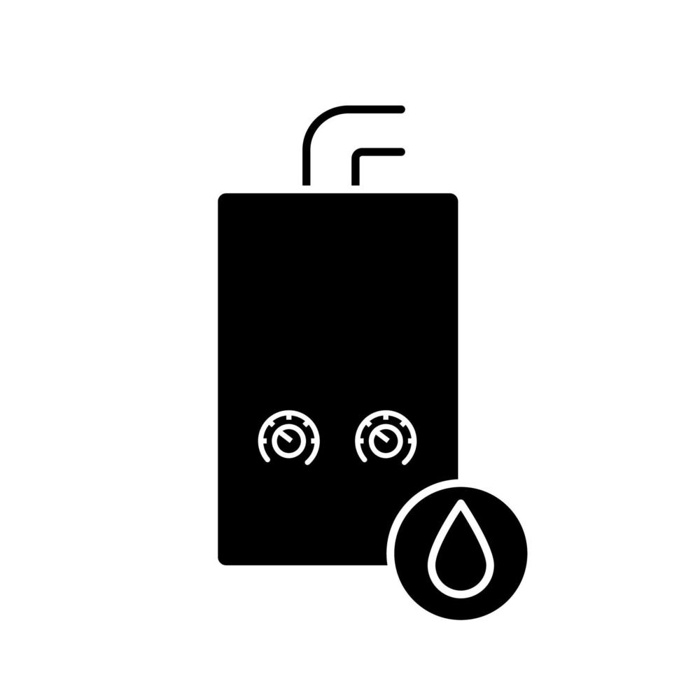 Gas water heater glyph icon. Heating water. Home boiler. Silhouette symbol. Negative space. Vector isolated illustration