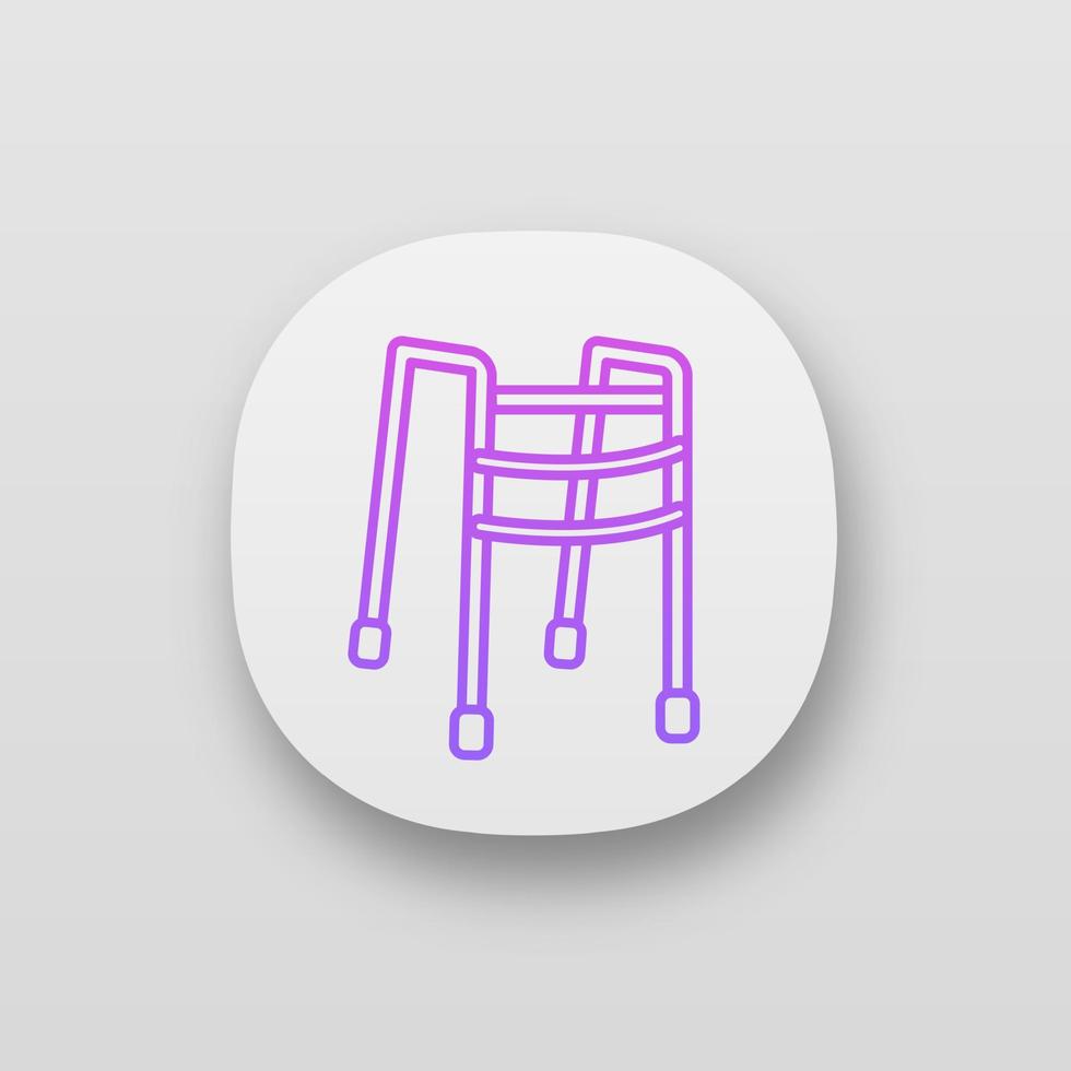 Walker app icon. Walking frame. Mobility aid. Handicap equipment. UI UX user interface. Web or mobile application. Vector isolated illustration