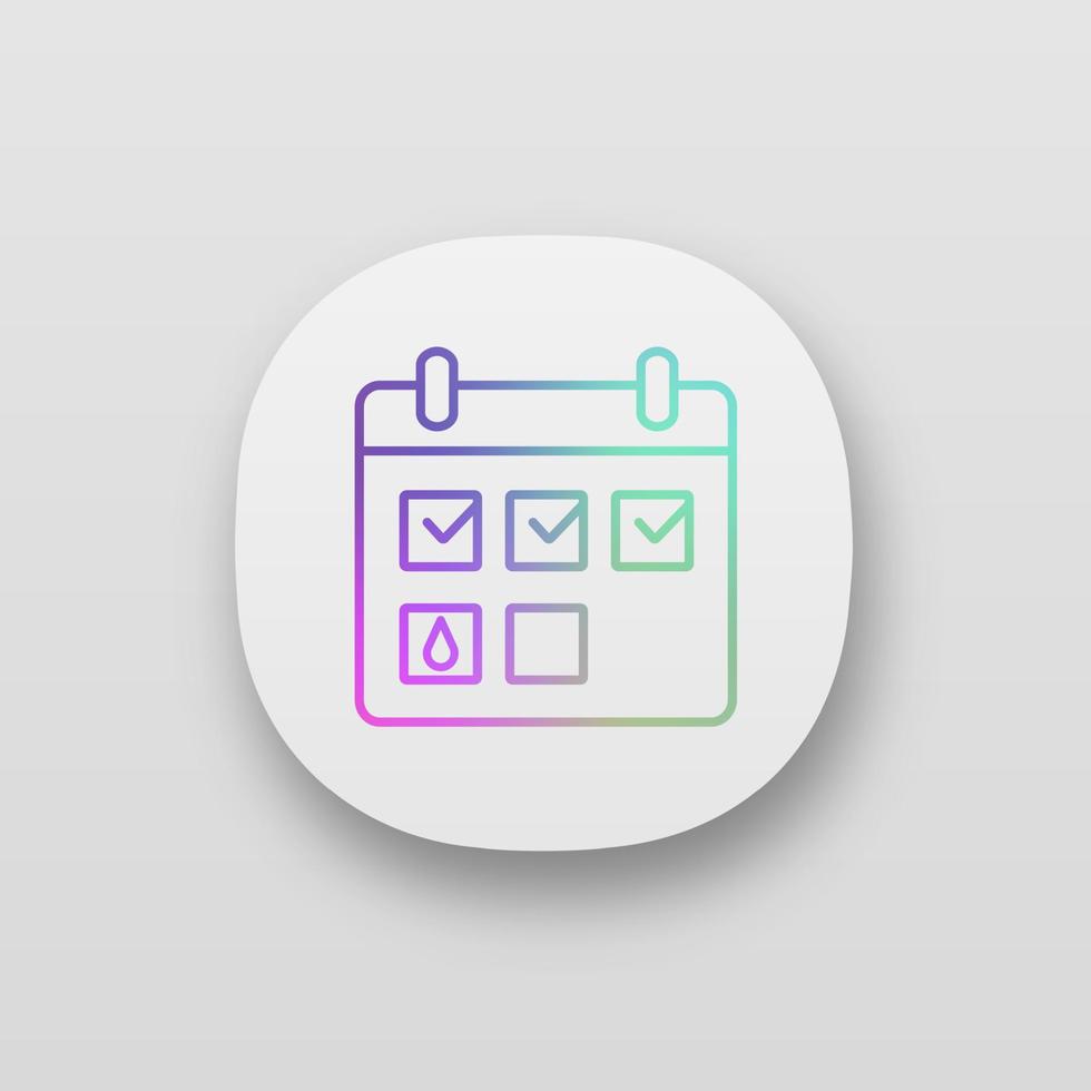 Menstrual calendar app icon. Period tracker. Pregnancy, ovulation calculator and calendar. UI UX user interface. Web or mobile application. Vector isolated illustration